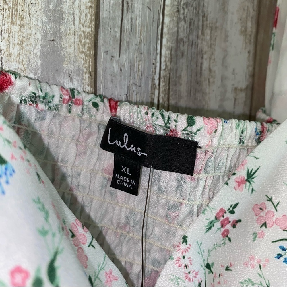 Lulus Cute Factor White Floral Puff Sleeve Crop Top Cottagecore XL NWOT - Picture 4 of 6